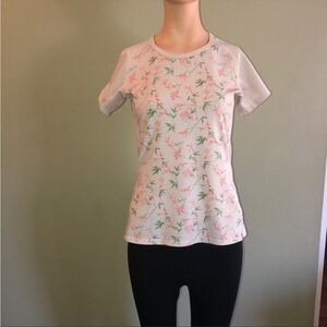 The North Face Vapor Wick Cream With Floral Print Shirt Sz M